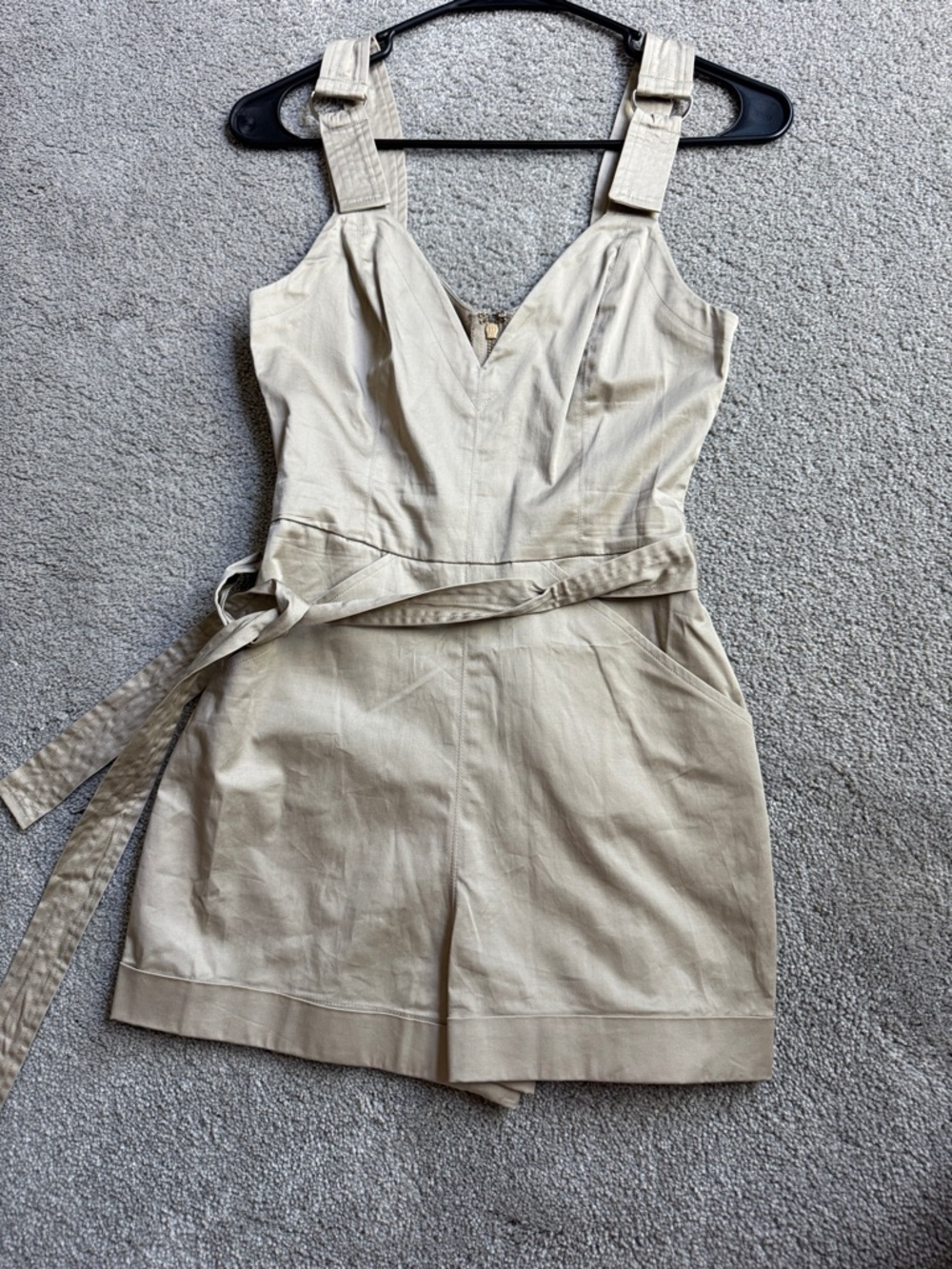 Beige Tie-Waist Short Romper - Women Pants & Jumpsuits